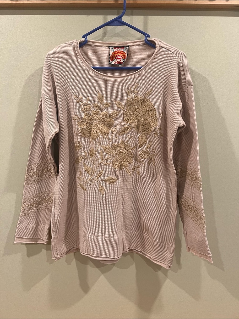 Johnny Was Women’s Medium Thermal Top Floral Embroidered Long Sleeve Boho